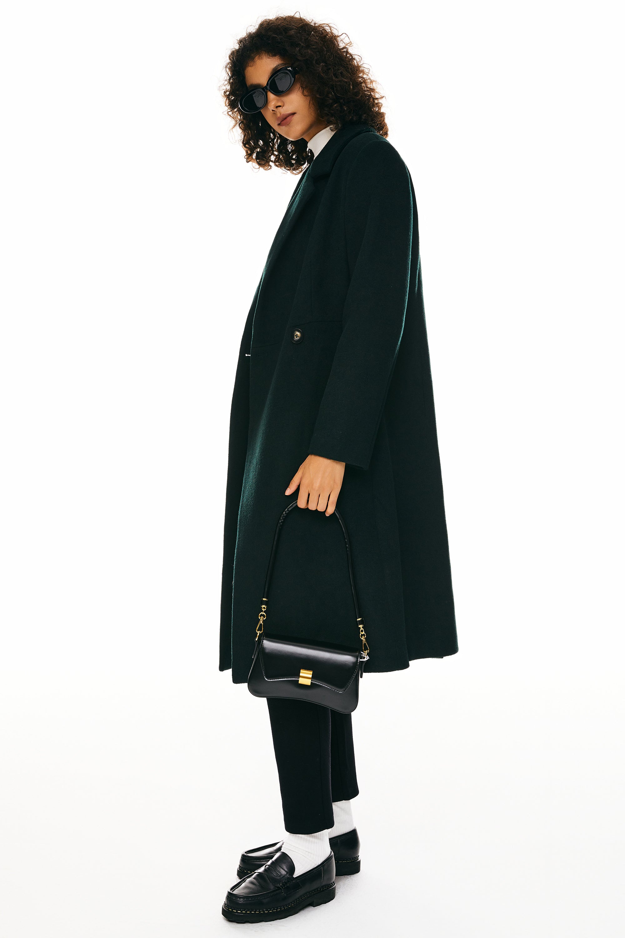 Orolay Double Breasted Pea Wool Coat #color_dark green
