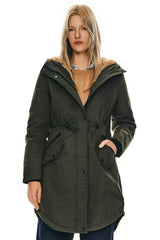 Parka-Drawstring Waist Fleece - Lined Parka - Orolay, #color_dark green