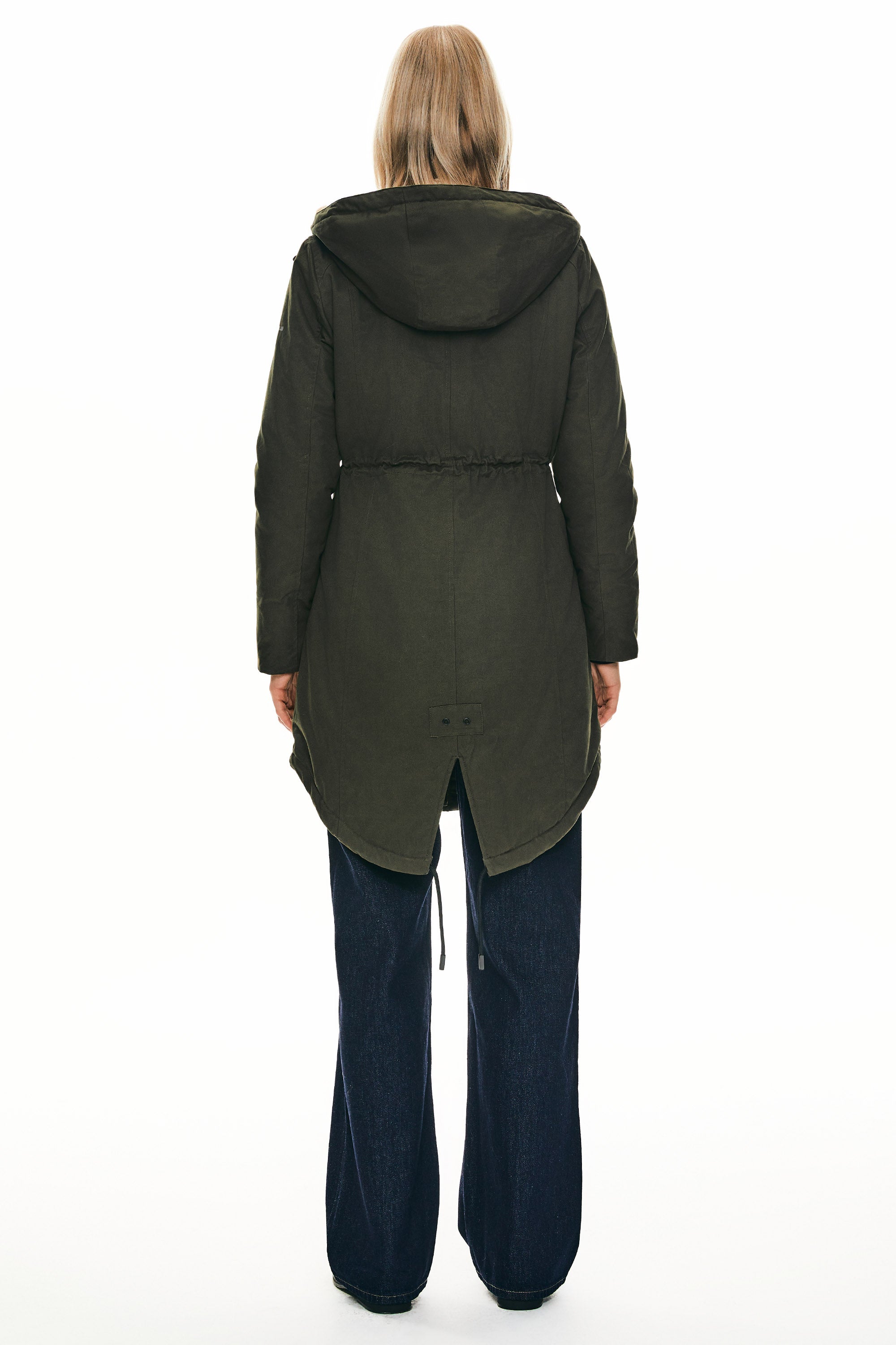 Parka-Drawstring Waist Fleece - Lined Parka - Orolay, #color_dark green