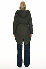 Parka-Drawstring Waist Fleece - Lined Parka - Orolay, #color_dark green