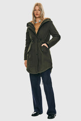 Parka-Drawstring Waist Fleece - Lined Parka - Orolay, #color_dark green