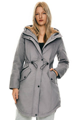 Parka-Drawstring Waist Fleece - Lined Parka - Orolay, #color_Gray