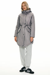 Parka-Drawstring Waist Fleece - Lined Parka - Orolay, #color_Gray