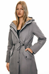 Parka-Drawstring Waist Fleece - Lined Parka - Orolay, #color_Gray
