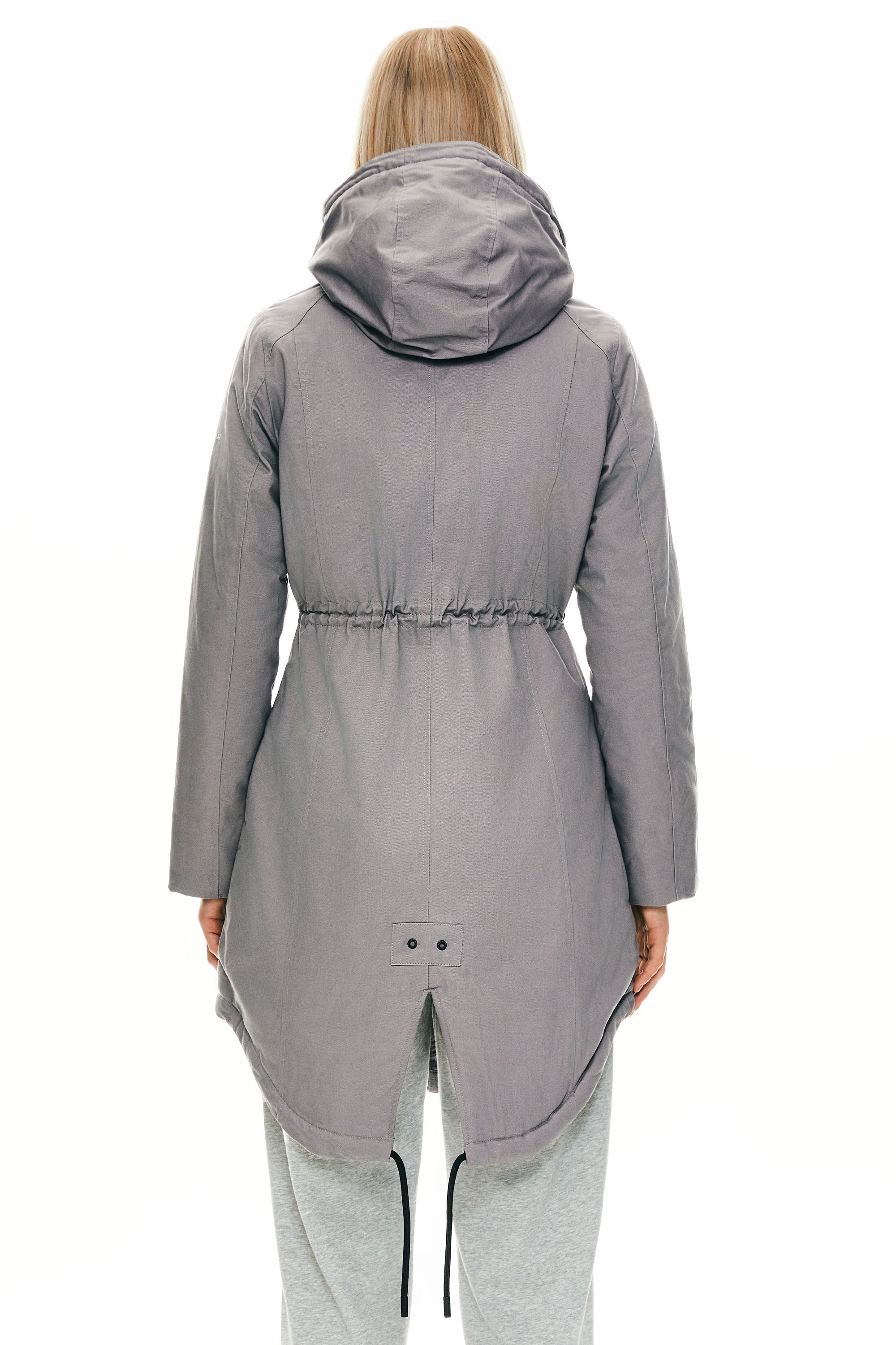 Parka-Drawstring Waist Fleece - Lined Parka - Orolay, #color_Gray