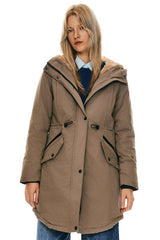 Parka-Drawstring Waist Fleece - Lined Parka - Orolay, #color_khaki