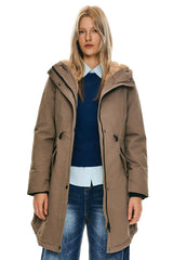 Parka-Drawstring Waist Fleece - Lined Parka - Orolay, #color_khaki