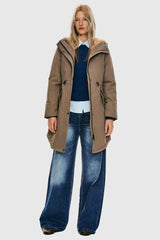 Parka-Drawstring Waist Fleece - Lined Parka - Orolay, #color_khaki
