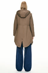 Parka-Drawstring Waist Fleece - Lined Parka - Orolay, #color_khaki