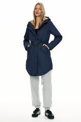 Parka-Drawstring Waist Fleece - Lined Parka - Orolay, #color_navy