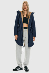 Parka-Drawstring Waist Fleece - Lined Parka - Orolay, #color_navy