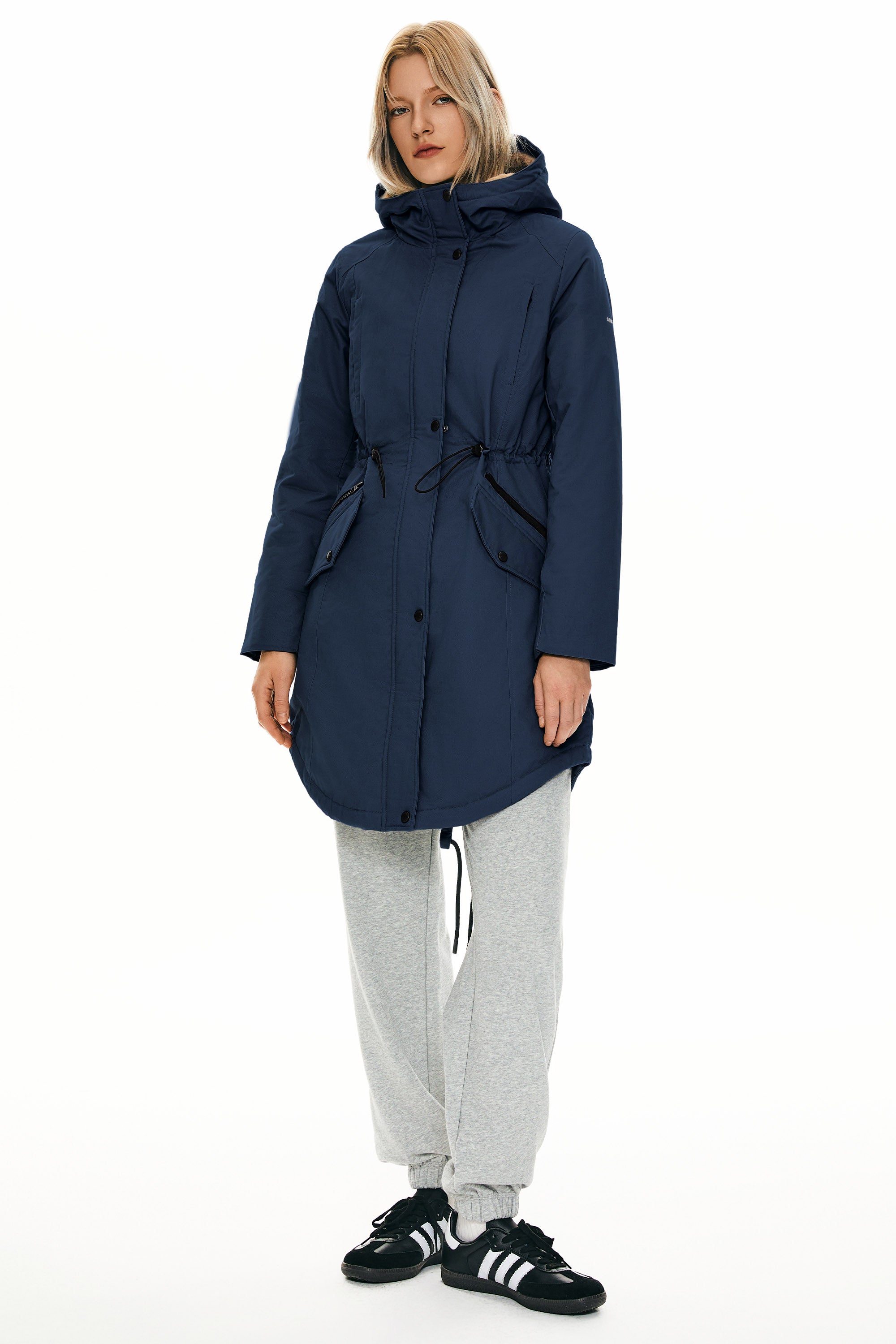 Parka-Drawstring Waist Fleece - Lined Parka - Orolay, #color_navy