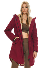 Parka-Drawstring Waist Fleece - Lined Parka - Orolay, #color_Dark Red