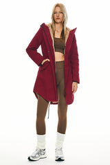 Parka-Drawstring Waist Fleece - Lined Parka - Orolay, #color_Dark Red