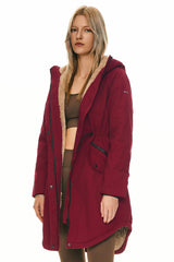 Parka-Drawstring Waist Fleece - Lined Parka - Orolay, #color_Dark Red
