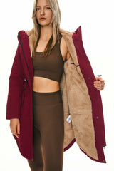 Parka-Drawstring Waist Fleece - Lined Parka - Orolay, #color_Dark Red
