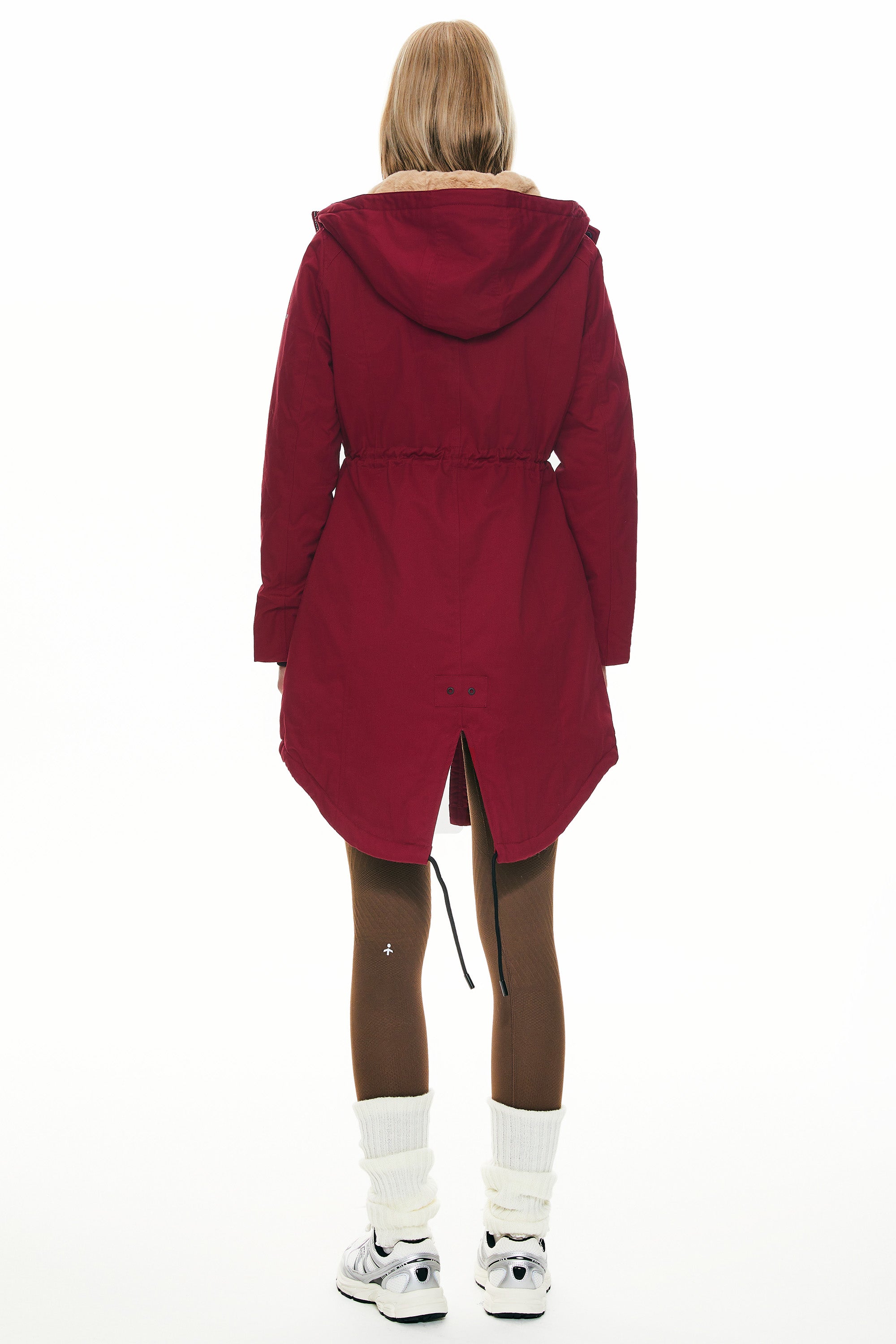 Parka-Drawstring Waist Fleece - Lined Parka - Orolay, #color_Dark Red