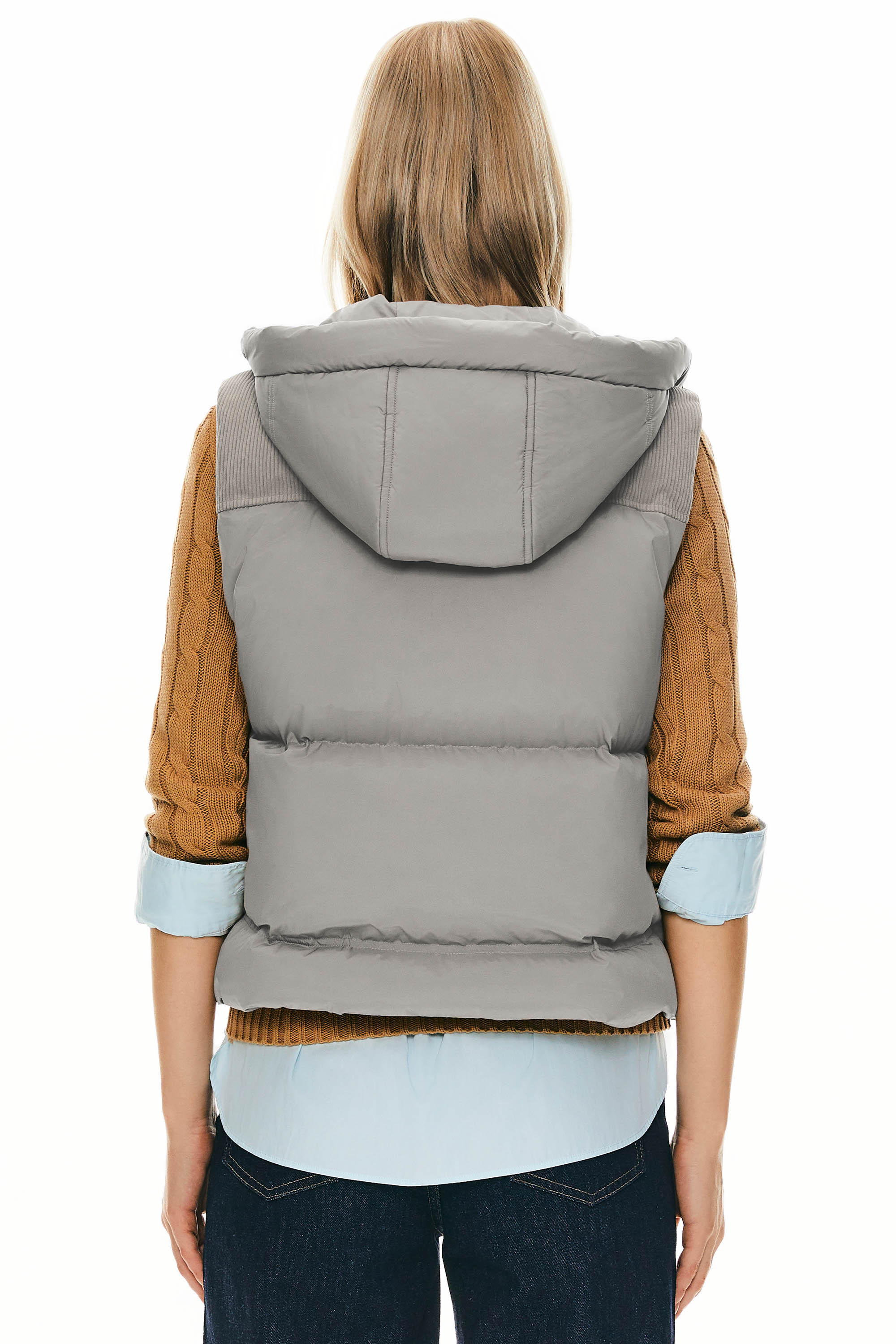 Orolay Hooded Puffer Down Vest Cropped Zip Up Lightweight #color_Gray