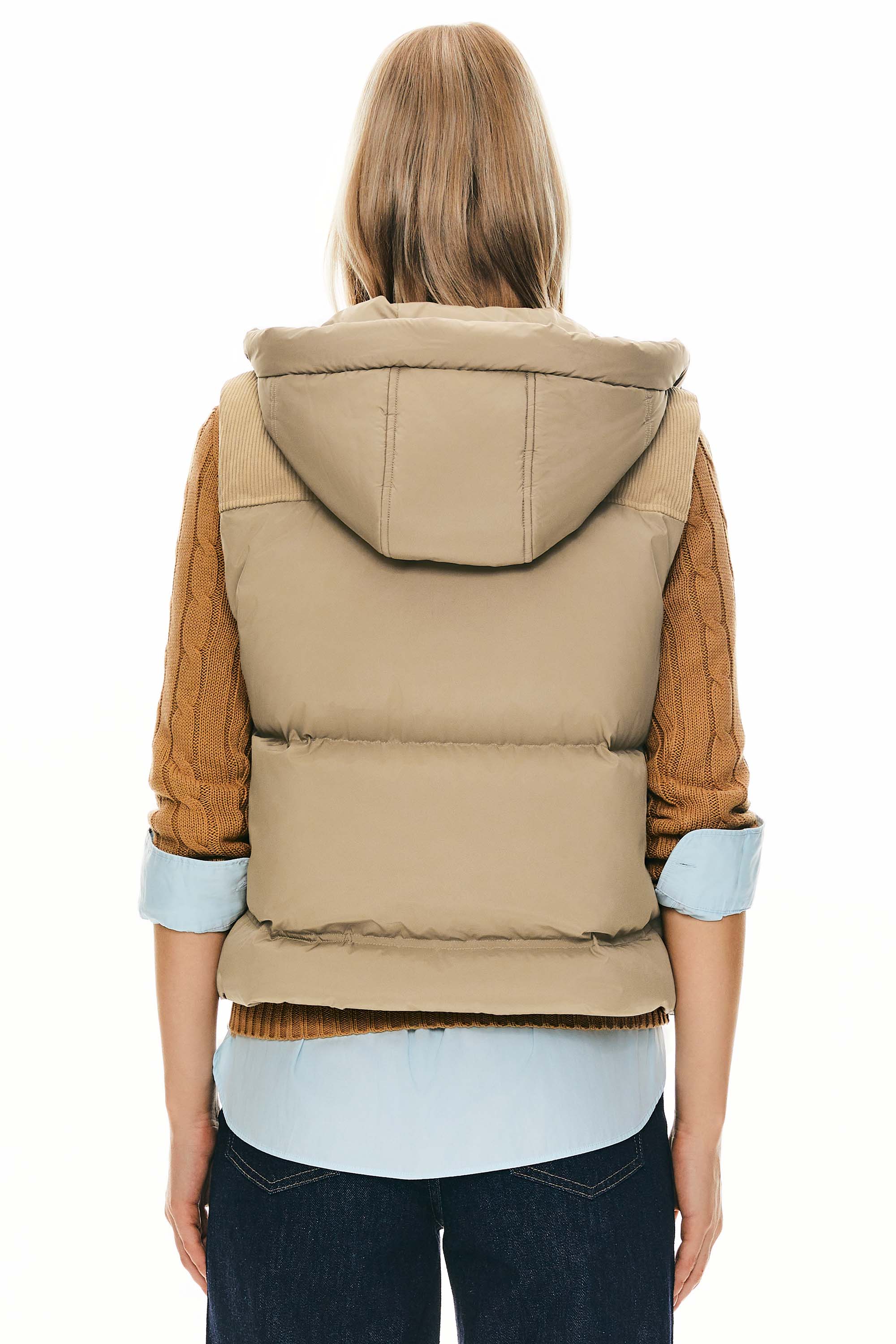 Orolay Hooded Puffer Down Vest Cropped Zip Up Lightweight #color_Khaki