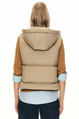 Orolay Hooded Puffer Down Vest Cropped Zip Up Lightweight #color_Khaki