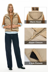 Orolay Hooded Puffer Down Vest Cropped Zip Up Lightweight #color_Khaki