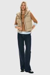 Orolay Hooded Puffer Down Vest Cropped Zip Up Lightweight #color_Khaki