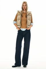 Orolay Hooded Puffer Down Vest Cropped Zip Up Lightweight #color_Khaki