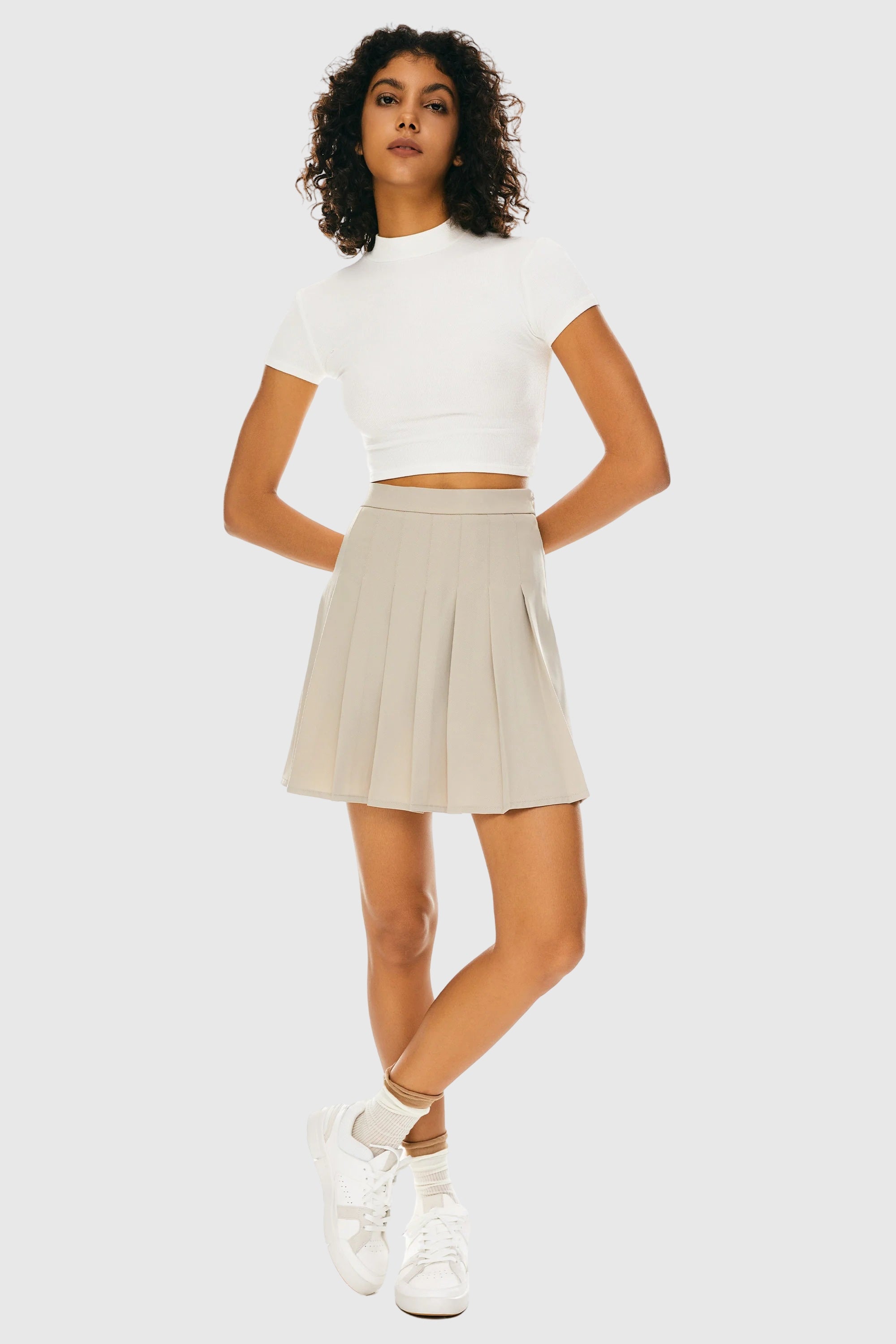 Orolay High Waisted Skirts A Line Pleated Skirt #color_beige