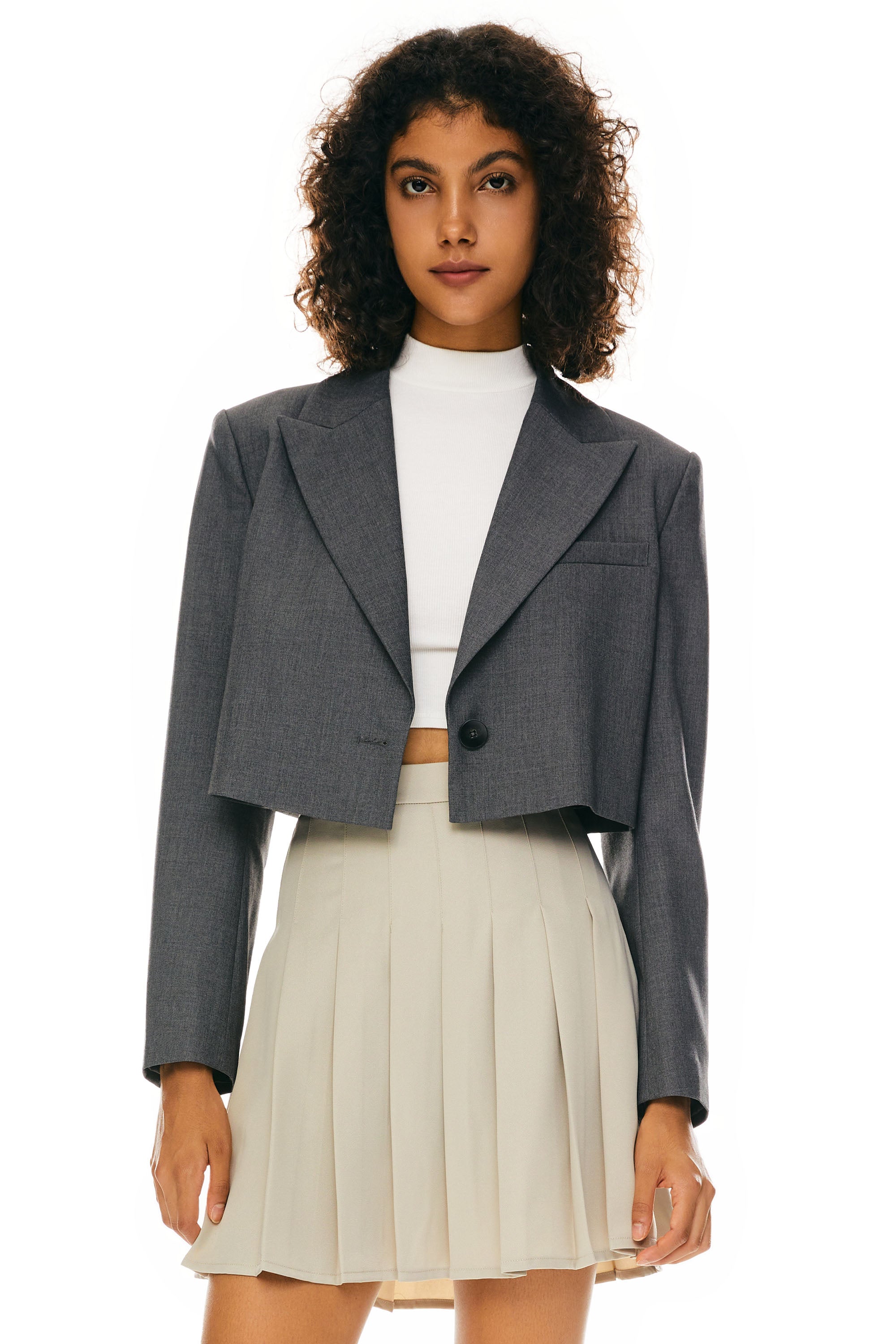Orolay Long Sleeve Cropped Blazer Casual Business #color_gray