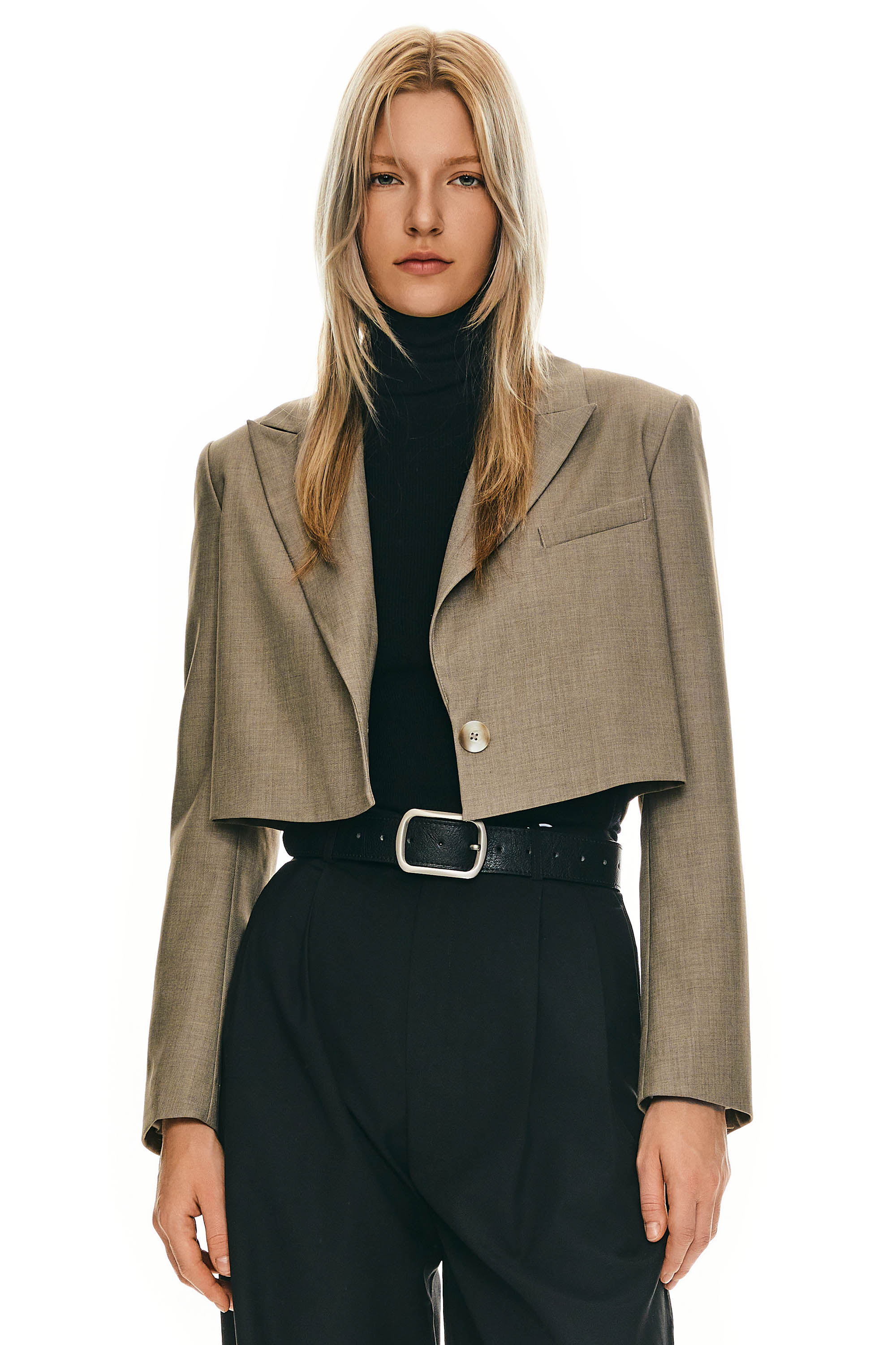 Orolay Long Sleeve Cropped Blazer Casual Business #color_khaki