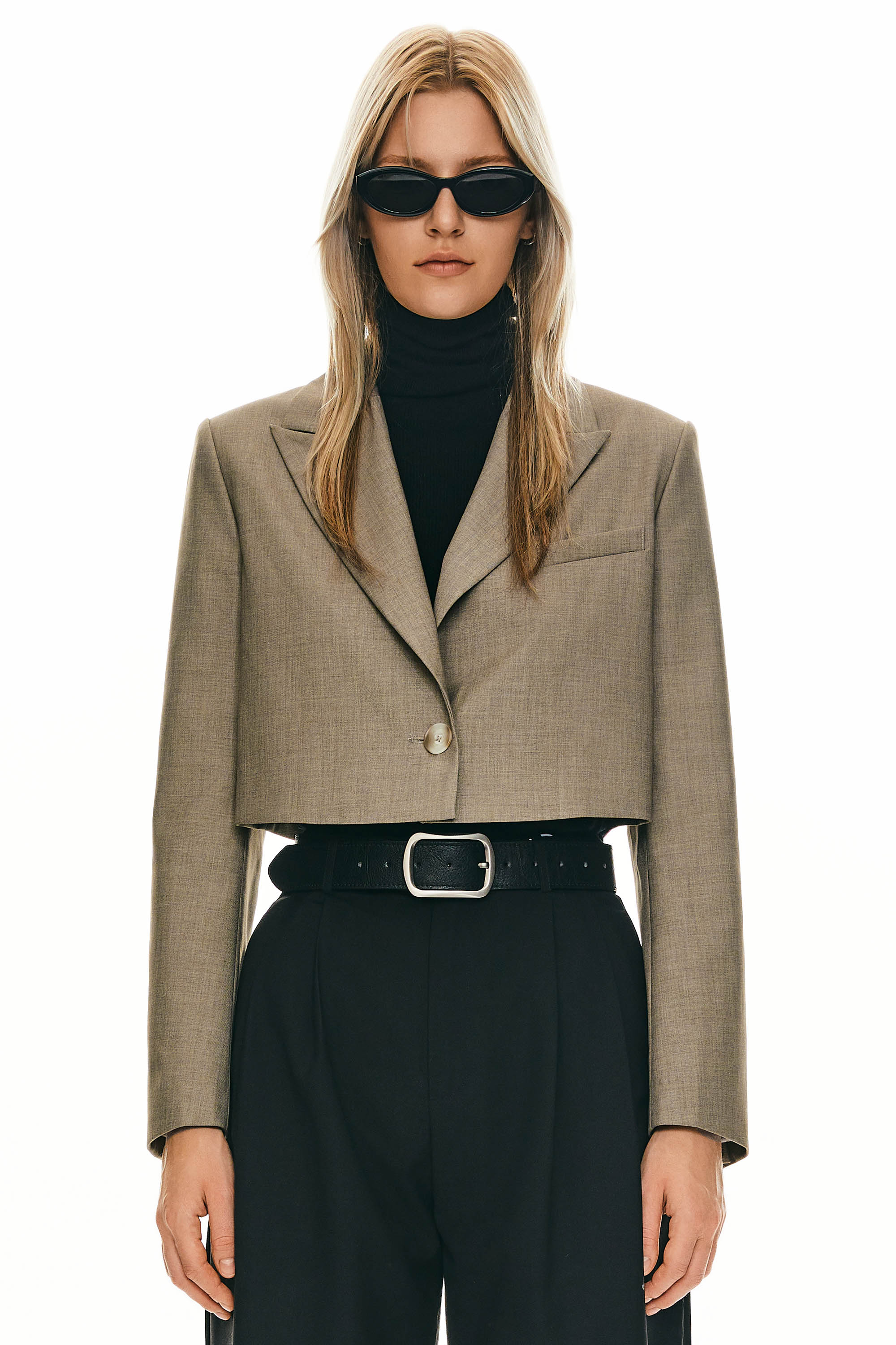 Orolay Long Sleeve Cropped Blazer Casual Business #color_khaki