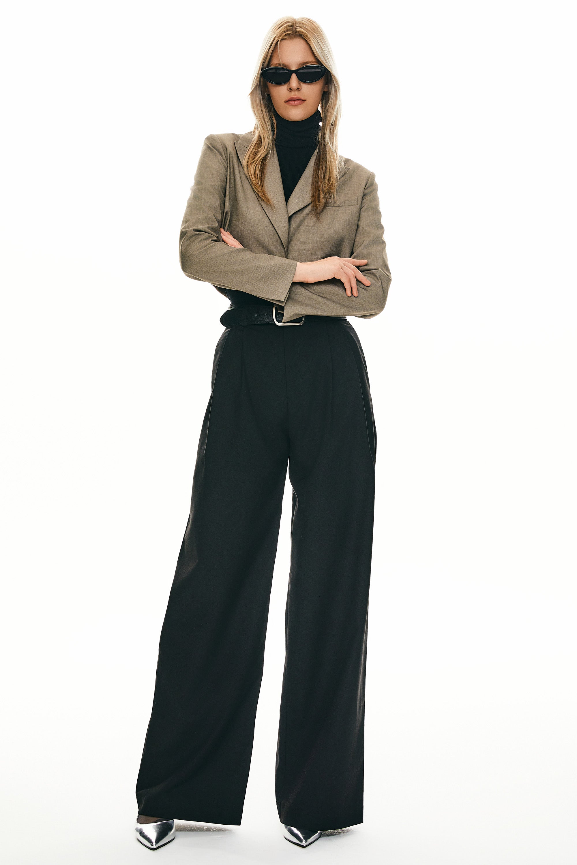 Orolay Long Sleeve Cropped Blazer Casual Business #color_khaki