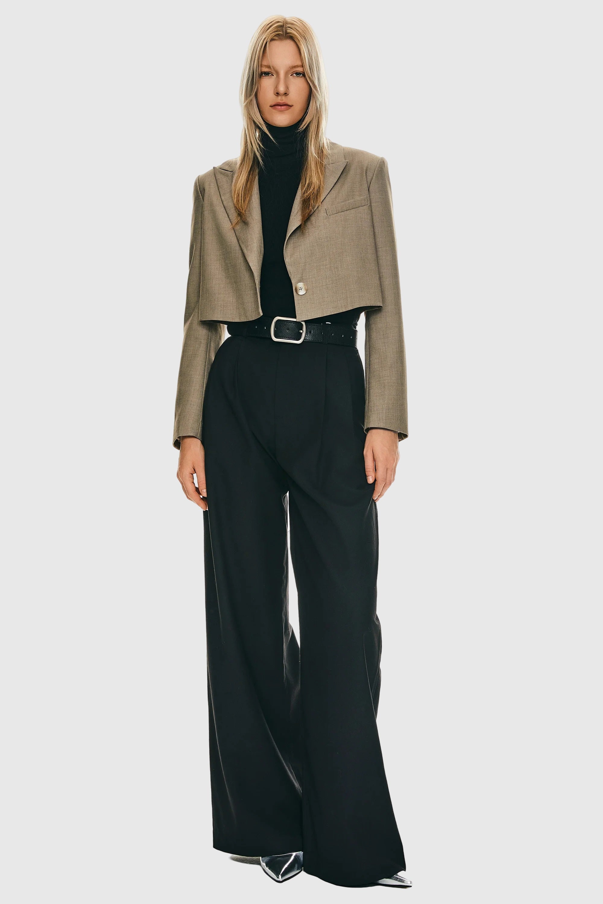 Orolay Long Sleeve Cropped Blazer Casual Business #color_khaki