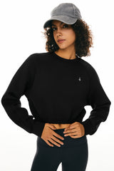 Orolay Oversized Cropped Sweatshirt Long Sleeve #color_black