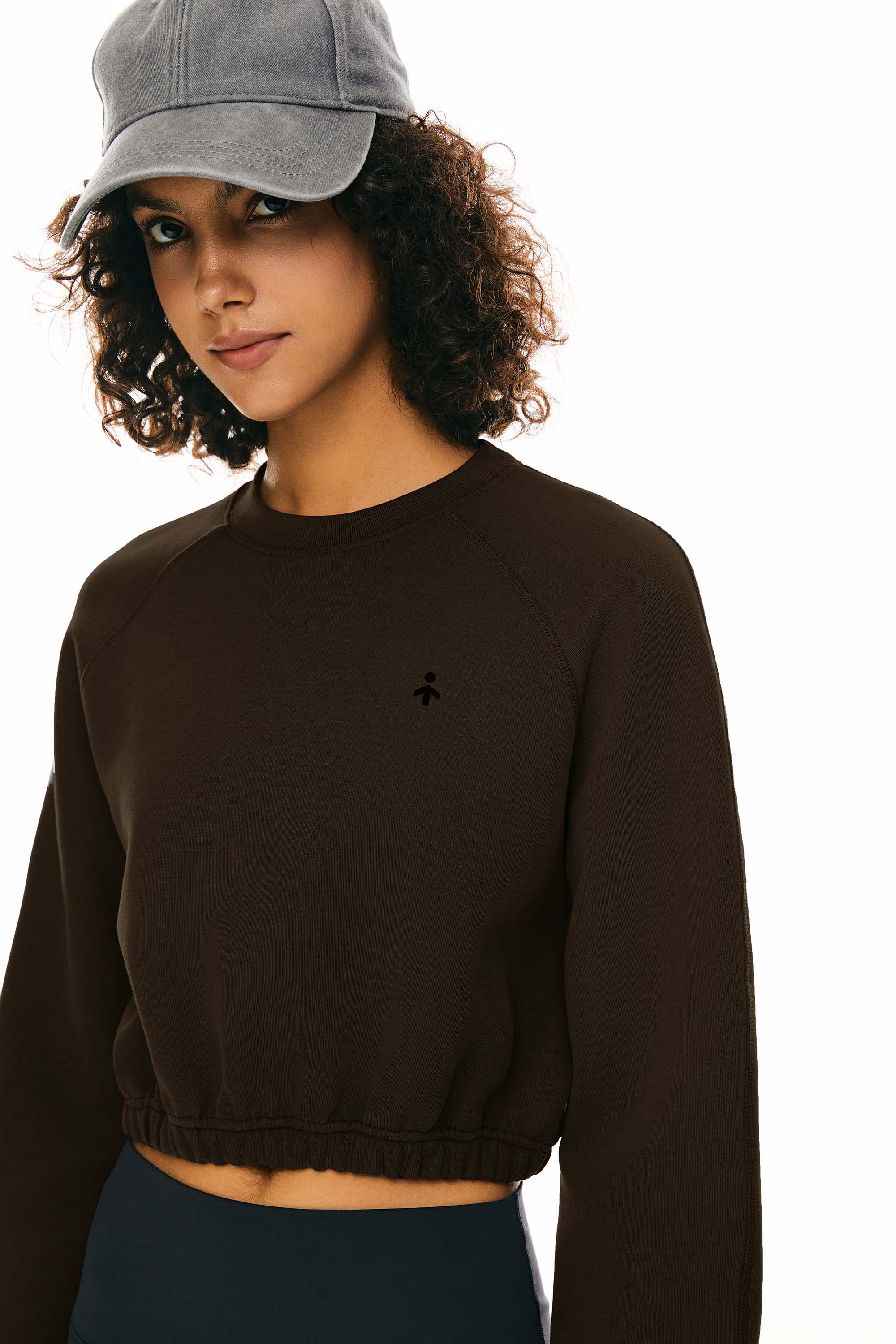 Orolay Oversized Cropped Sweatshirt Long Sleeve #color_brown