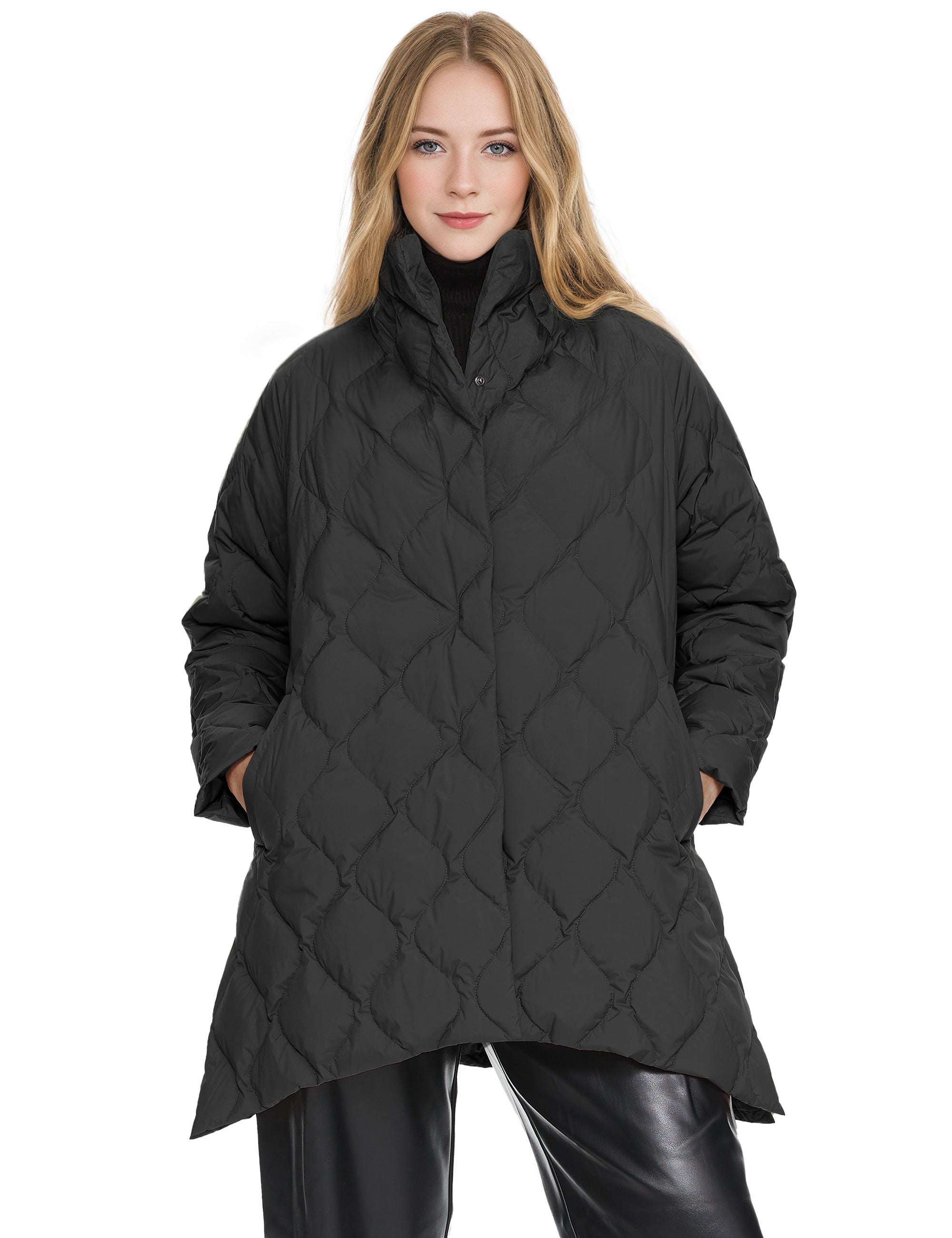 Orolay Oversized Quilted Puffer Jacket Lightweight with Pockets #color_black