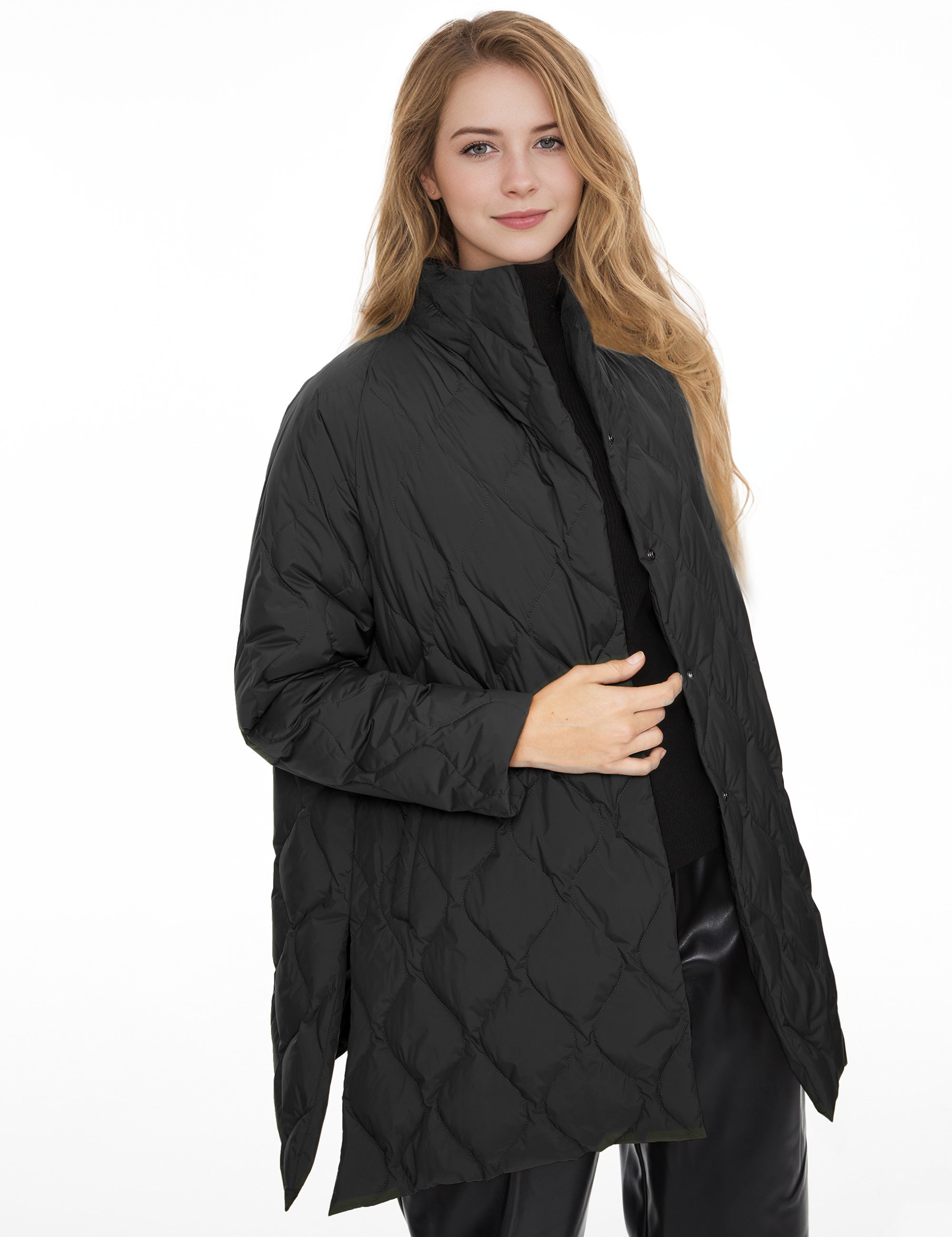 Orolay Oversized Quilted Puffer Jacket Lightweight with Pockets #color_black