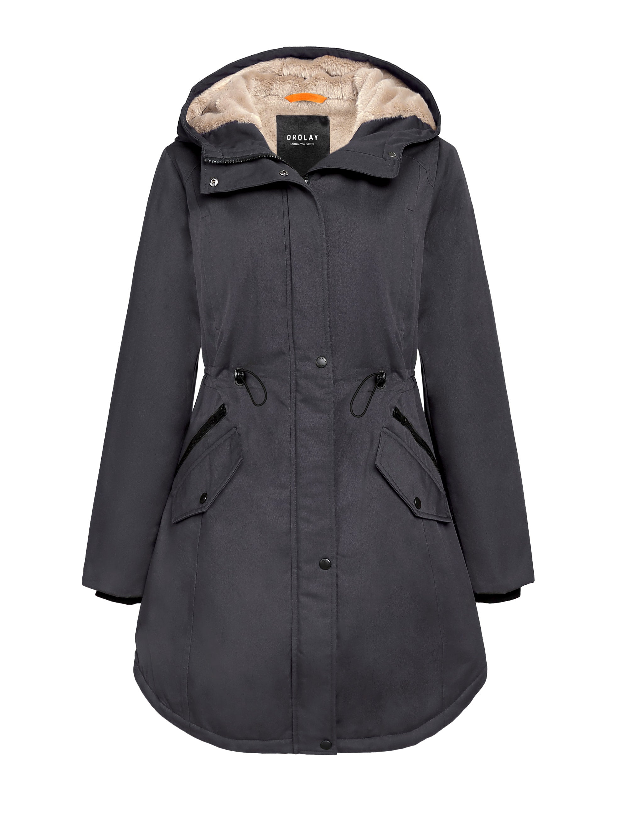 Parka-Drawstring Waist Fleece - Lined Parka - Orolay, #color_darkGray