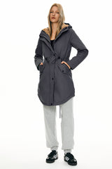 Parka-Drawstring Waist Fleece - Lined Parka - Orolay, #color_darkGray