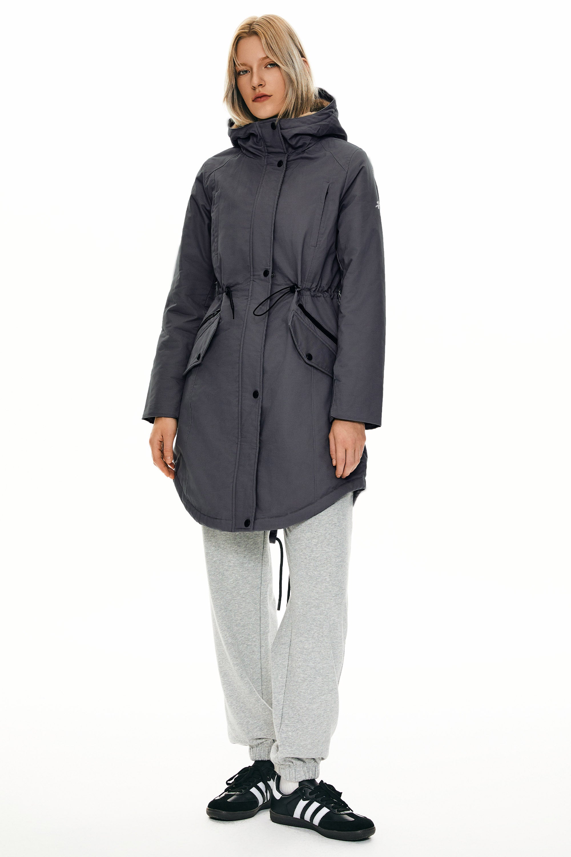 Parka-Drawstring Waist Fleece - Lined Parka - Orolay, #color_darkGray
