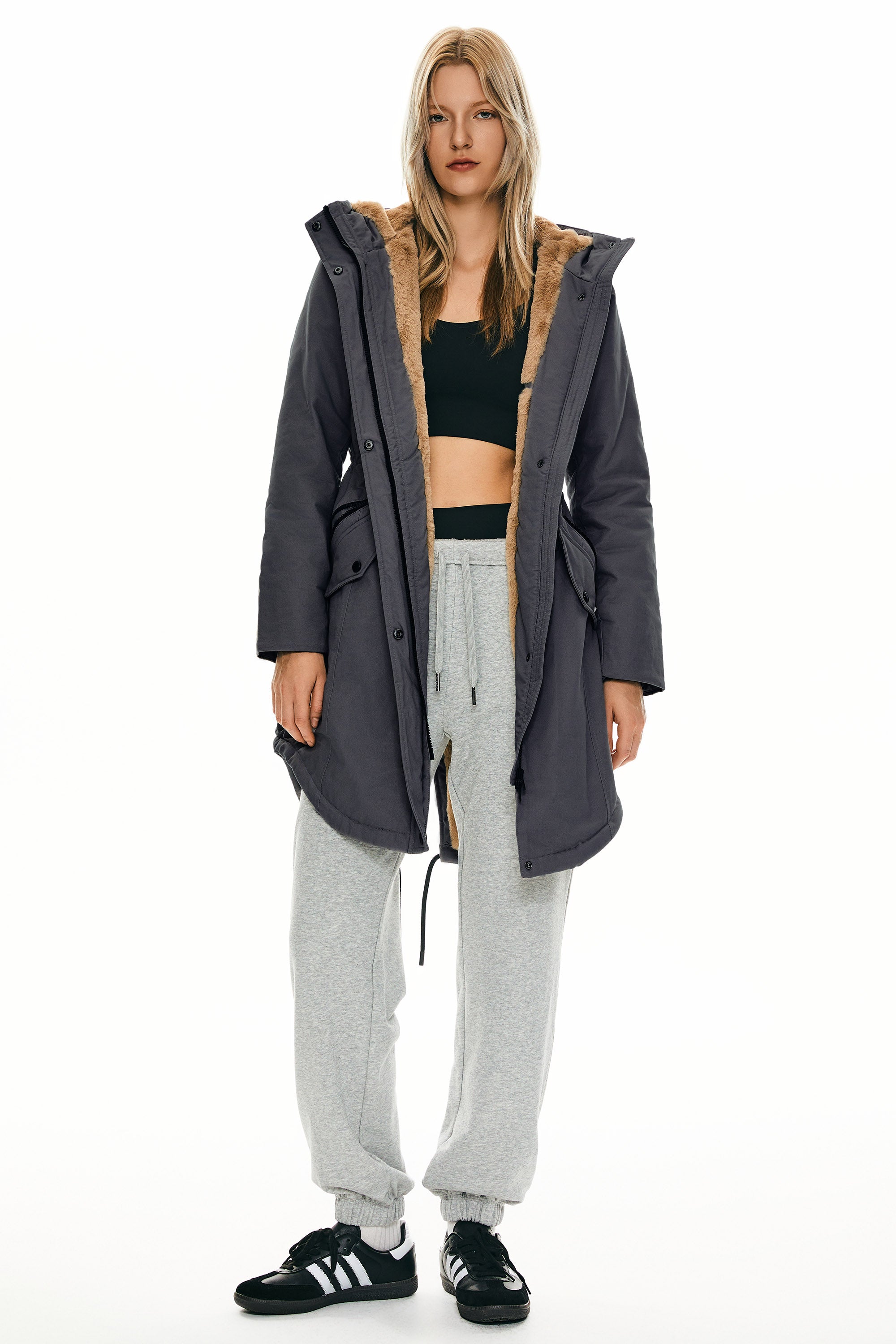 Parka-Drawstring Waist Fleece - Lined Parka - Orolay, #color_darkGray