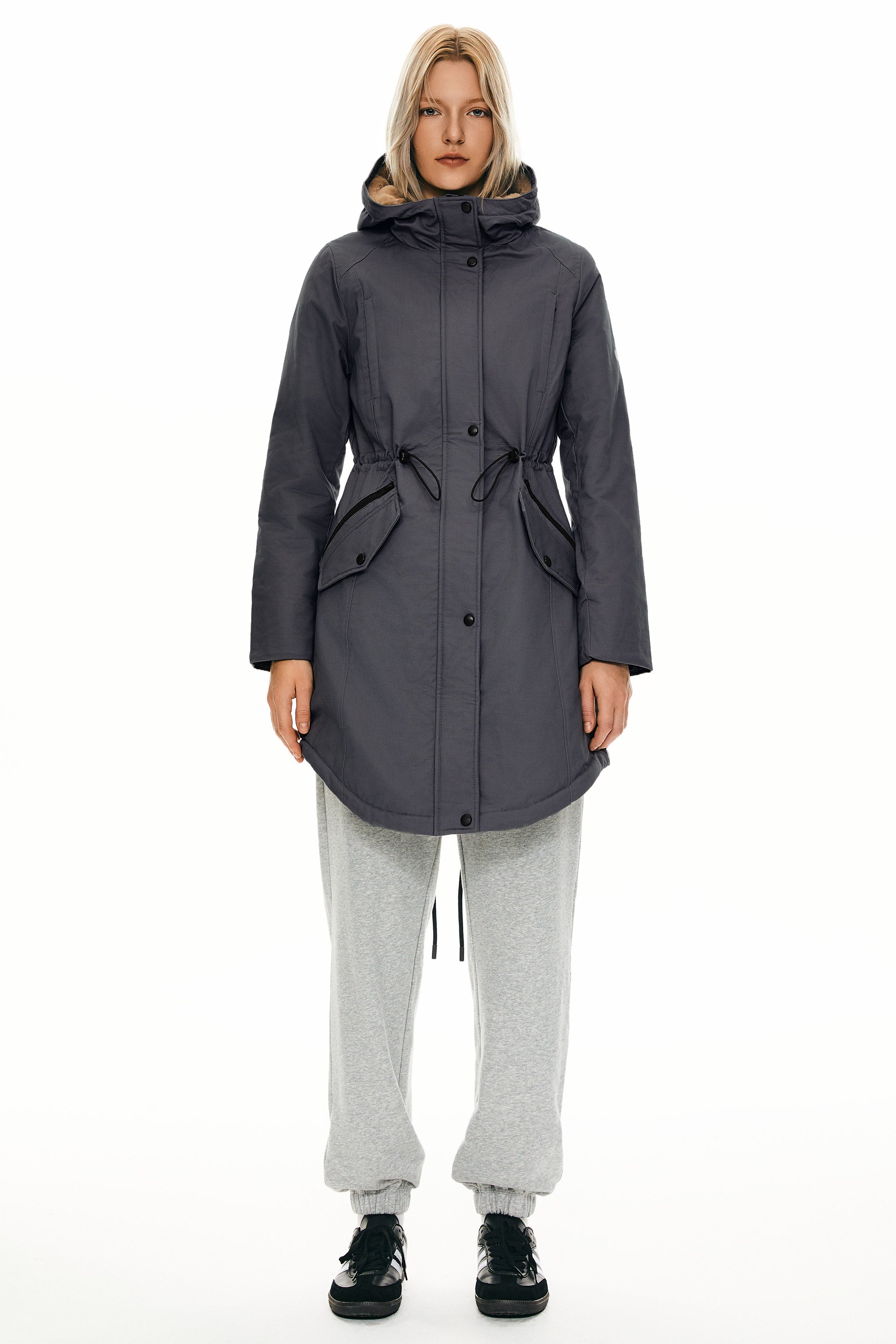 Parka-Drawstring Waist Fleece - Lined Parka - Orolay, #color_darkGray