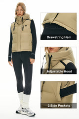 Orolay Puffer Down Vest Hooded Cropped Zip Up #color_Khaki