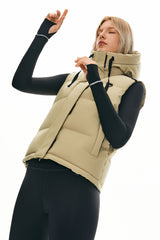 Orolay Puffer Down Vest Hooded Cropped Zip Up #color_Khaki