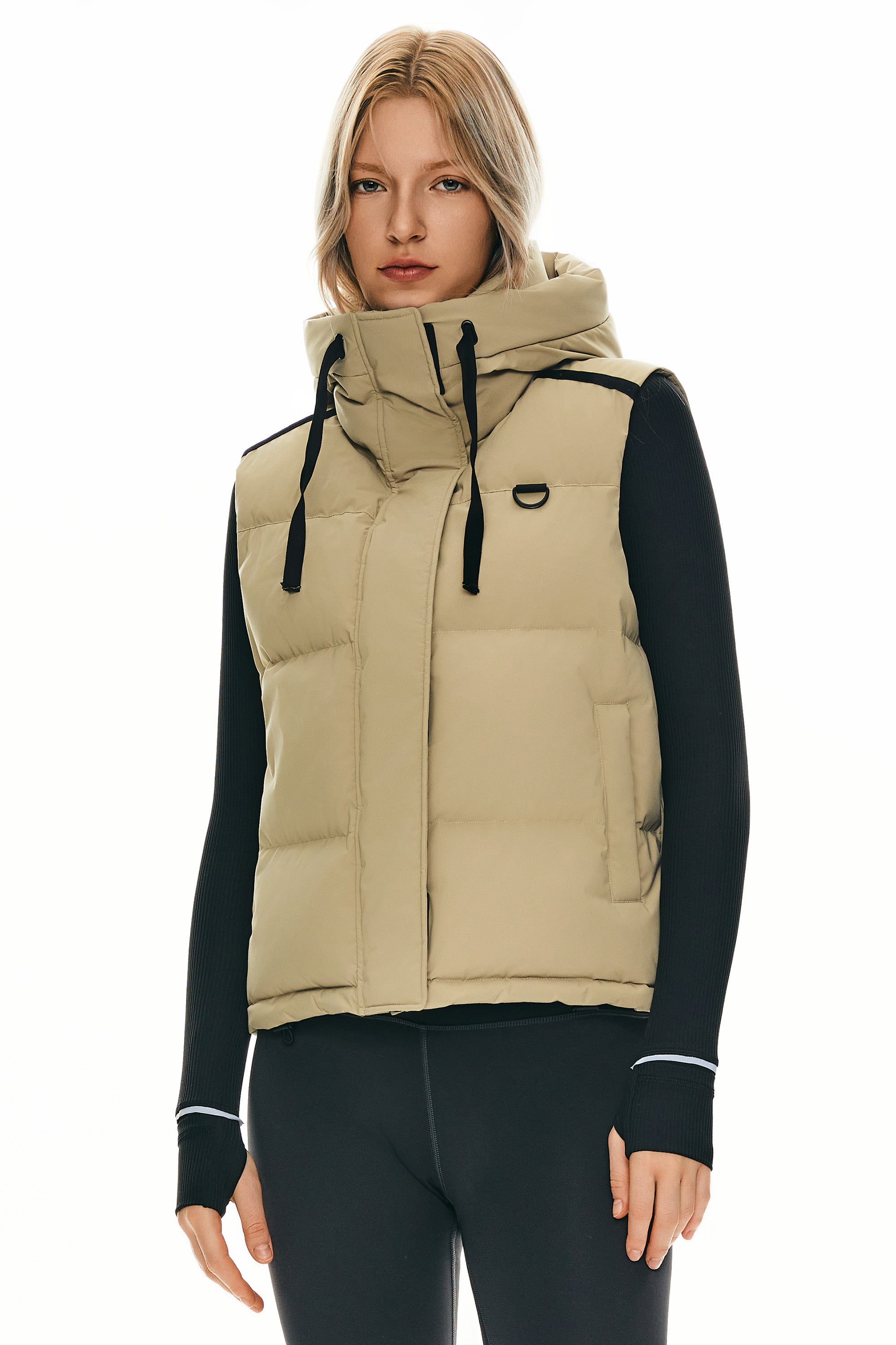 Orolay Puffer Down Vest Hooded Cropped Zip Up #color_Khaki