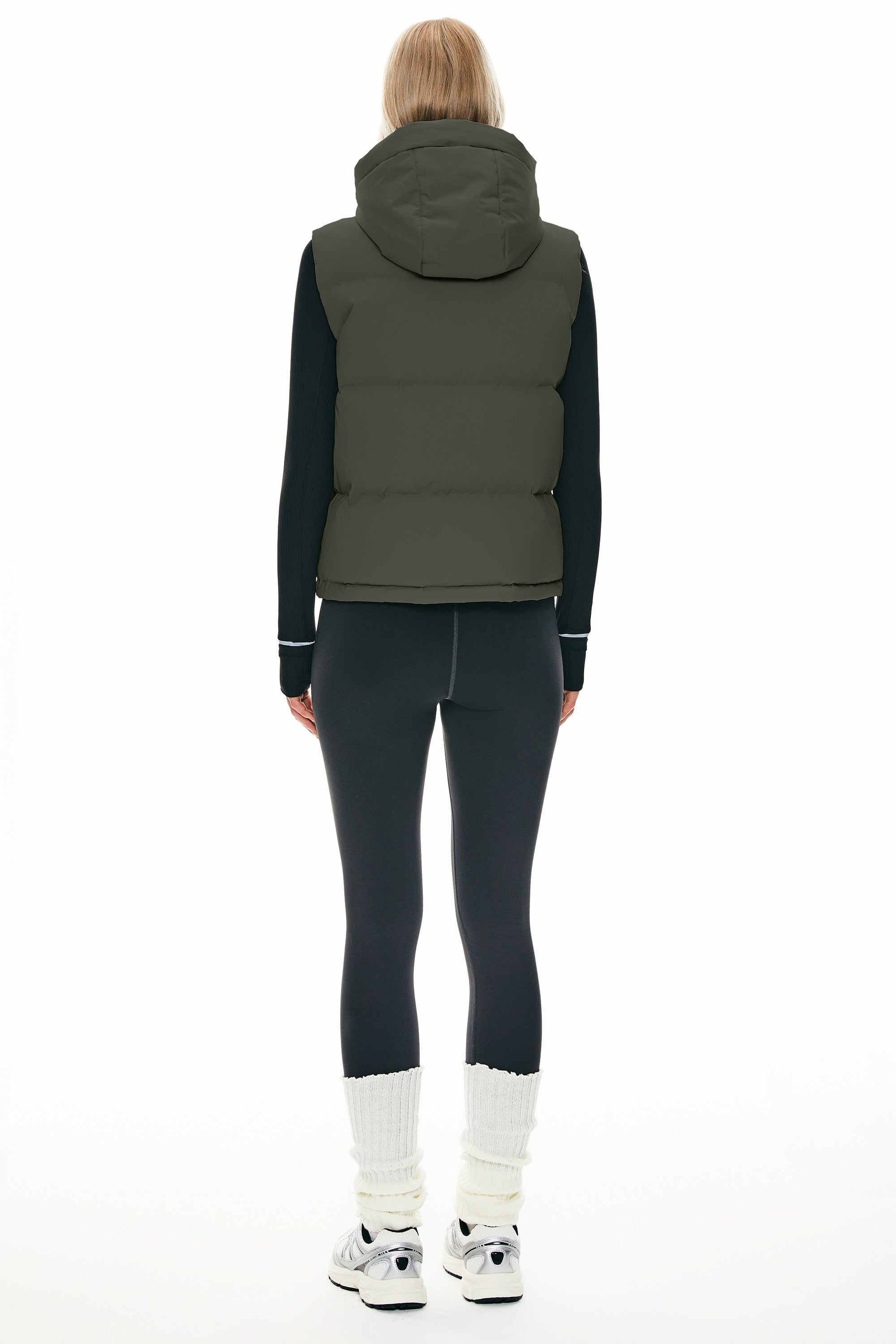 Orolay Puffer Down Vest Hooded Cropped Zip Up #color_dark green