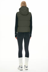 Orolay Puffer Down Vest Hooded Cropped Zip Up #color_dark green