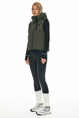 Orolay Puffer Down Vest Hooded Cropped Zip Up #color_dark green