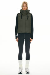 Orolay Puffer Down Vest Hooded Cropped Zip Up #color_dark green