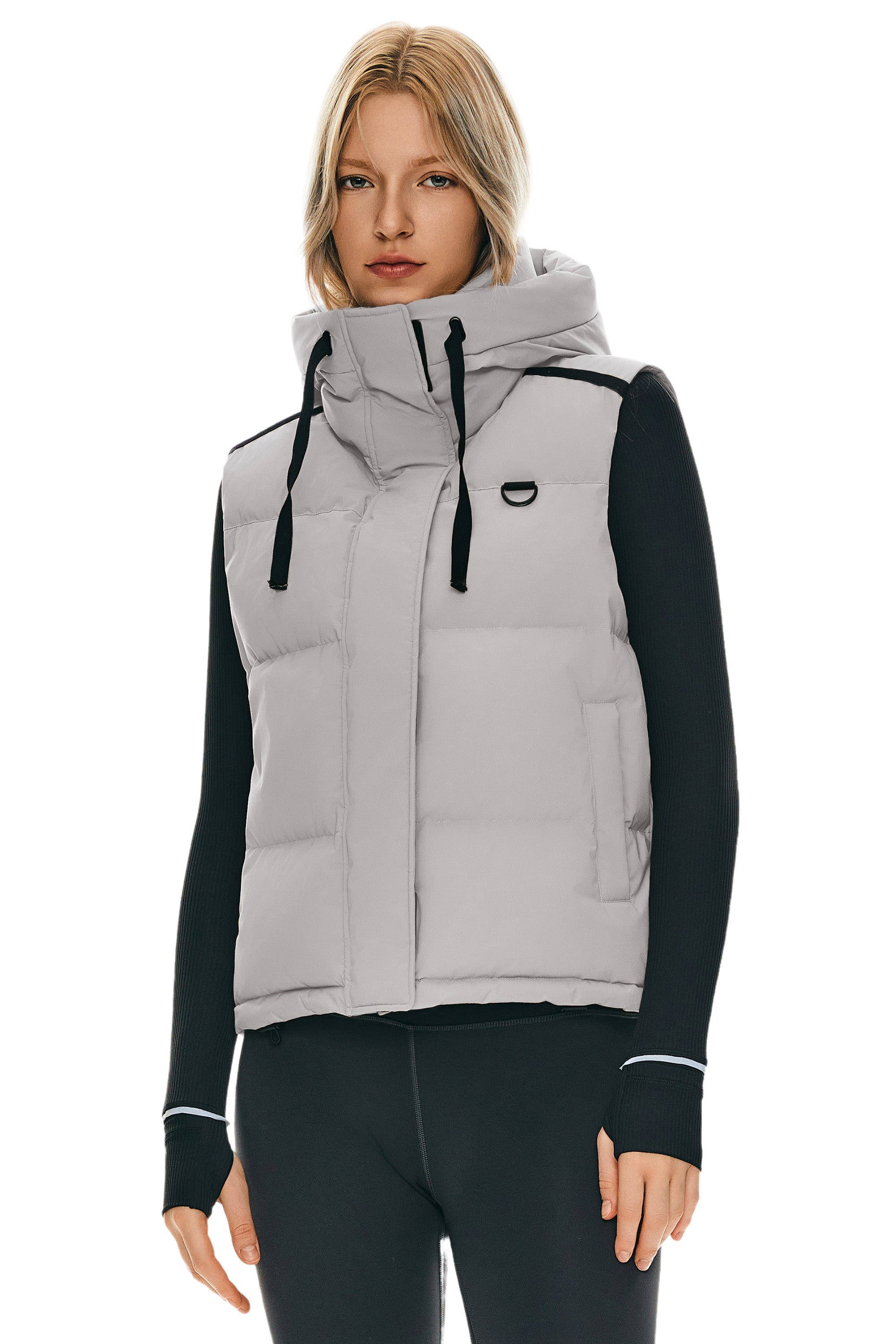Orolay Puffer Down Vest Hooded Cropped Zip Up #color_lightgray